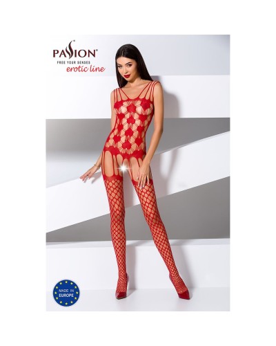 Бодістокінг Passion BS067 red, комбінезон, імітація панчох і топа на бретелях