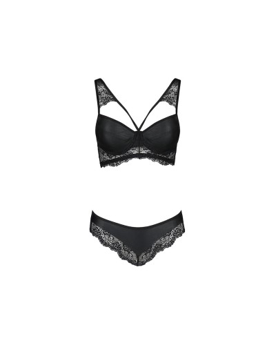 Комплект з еко-шкіри та мережива Loona Set black L/XL - Passion, бра і трусики 