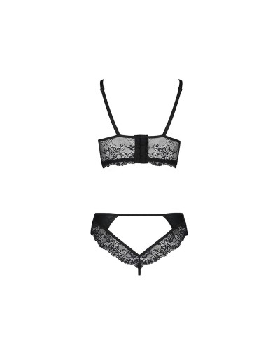 Комплект з еко-шкіри та мережива Loona Set black L/XL - Passion, бра і трусики 