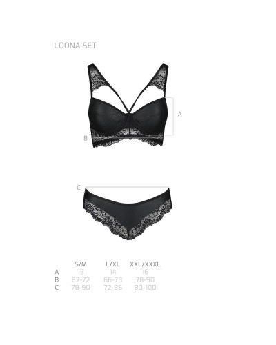 Комплект з еко-шкіри та мережива Loona Set black L/XL - Passion, бра і трусики 