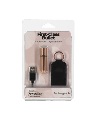 Вибропуля PowerBullet First-Class Bullet 2.5″ with Key Chain Pouch, Rose Gold, 9 режимов вибрации