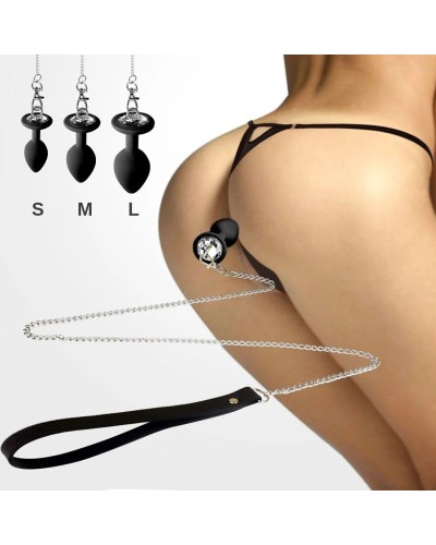 Силиконовая анальная пробка Art of Sex Silicone Anal Plug with Leash size S с поводком Black