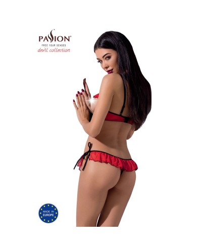 Комплект білизни CHERRY SET OpenBra red XXL/XXXL - Passion Exclusive: відкритий ліф, трусики-спіднич