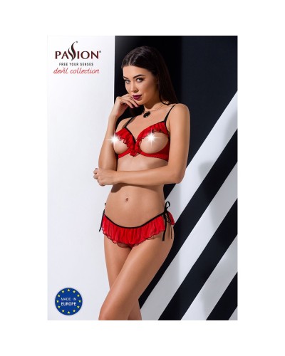 Комплект білизни CHERRY SET OpenBra red XXL/XXXL - Passion Exclusive: відкритий ліф, трусики-спіднич