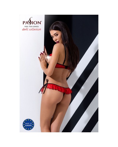 Комплект білизни CHERRY SET OpenBra red XXL/XXXL - Passion Exclusive: відкритий ліф, трусики-спіднич