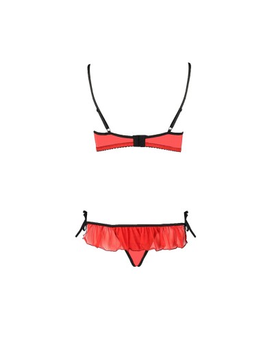 Комплект білизни CHERRY SET OpenBra red XXL/XXXL - Passion Exclusive: відкритий ліф, трусики-спіднич