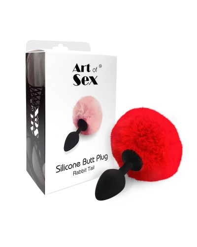 Силиконовая анальная пробка М Art of Sex - Silicone Butt plug Rabbit Tail, Красный