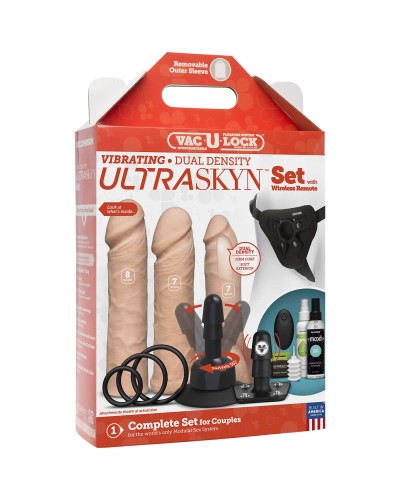 Набір для страпона Doc Johnson Vac-U-Lock VIBRATING Dual Density ULTRASKYN Set: діаметр 3×3,8 см