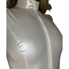 Лакированный комбидресс белый “Дерзкая Стелла” XS/S, молния на все тело 