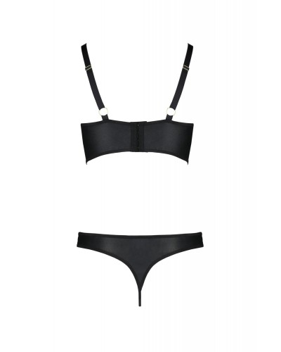 Комплект из экокожи Passion Malwia Bikini 4XL/5XL black, с люверсами и ремешками, бра, трусики