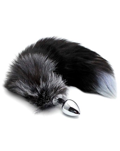 Металева анальна пробка Лисячий хвіст Alive Black And White Fox Tail M, діаметр 3,4 см