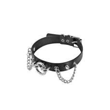 Ошейник цепочками, шипами и кольцом Fetish Tentation Choker Rings and Chains, экокожа