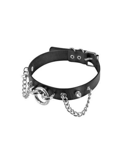 Нашийник ланцюжками, шипами і кільцем Fetish Tentation Choker Rings and Chains, екошкіра