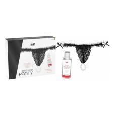 Набор Intt BRAZILIAN PANTY BLACK: трусики на завязках S-XL с жемчужным кольцом + клубничная смазка