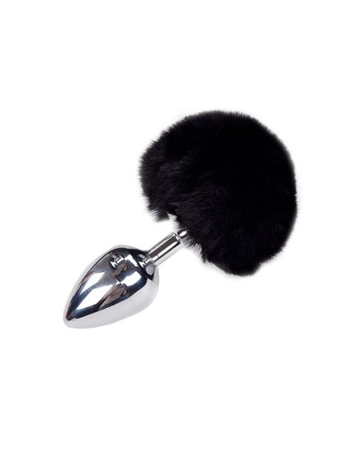 Металева анальна пробка Кролячий хвостик Alive Fluffy Plug L Black, діаметр 3,9 см