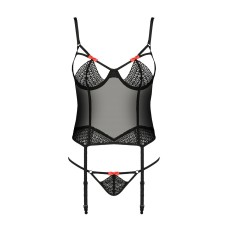(SALE) Корсет с пажами PERDITA CORSET black L/XL - Passion Exclusive, стрэпы,трусики, укороченный