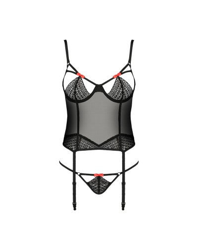 (SALE) Корсет з пажами PERDITA CORSET black L/XL - Passion Exclusive, стрепи, трусики, укорочений