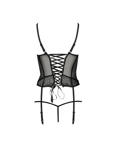 (SALE) Корсет з пажами PERDITA CORSET black L/XL - Passion Exclusive, стрепи, трусики, укорочений