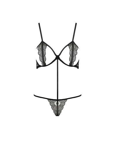 Комплект белья QUENTRIS BIKINI black L/XL - Passion Exclusive, стринги и полуоткрытый лиф