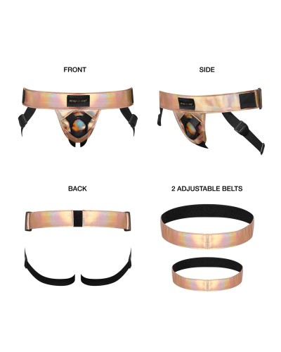 Трусы для страпона Strap-On-Me Leatherette HARNESS CURIOUS - HOLOGRAPHIC ROSE GOLD