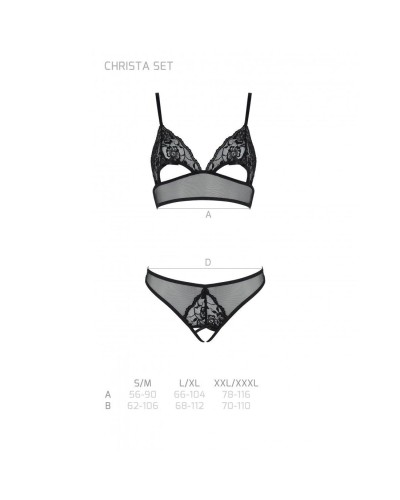 Комплект: браллет с ажурным лифом и открытыми трусиками Christa Set with Open Bra black S/M — Passio