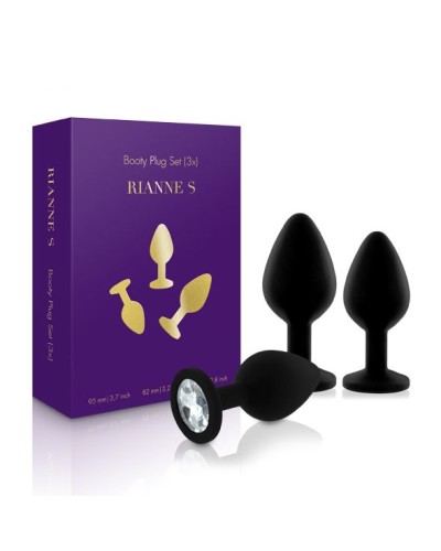 Набір силіконових анальних пробок із кристалом Rianne S: Booty Plug Set Black, діаметр 2,7см, 3,5см,