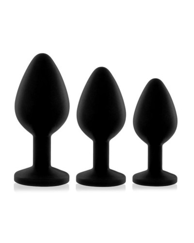 Набір силіконових анальних пробок із кристалом Rianne S: Booty Plug Set Black, діаметр 2,7см, 3,5см,