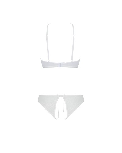 Комплект: бра, трусики с ажурным декором и открытым шагом Ursula Set white L/XL — Passion