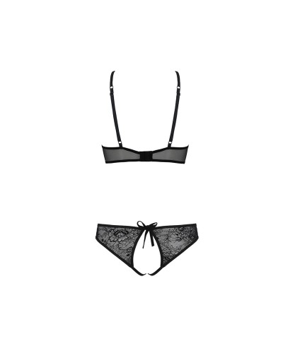 Комплект: бра, трусики з ажурним декором та відкритим кроком Ursula Set black S/M — Passion