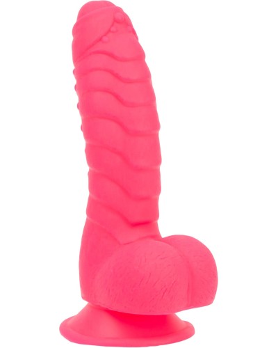 Ребристый фаллоимитатор на присоске ADDICTION — Tom 7″ Dildo With Balls — Pink, вибропуля в подарок