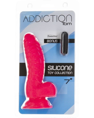 Ребристый фаллоимитатор на присоске ADDICTION — Tom 7″ Dildo With Balls — Pink, вибропуля в подарок