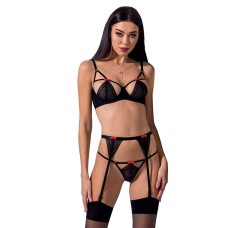 Комплект белья PERDITA SET black S/M - Passion Exclusive: стрэпы: лиф, стринги и пояс для чулок