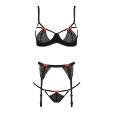 Комплект белья PERDITA SET black S/M - Passion Exclusive: стрэпы: лиф, стринги и пояс для чулок