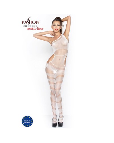 Бодістокінг Passion BS041 white, комбінезон, лямки на одне плече