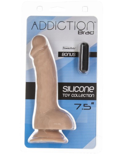 Вигнутий фалоімітатор на присосці ADDICTION — BRAD 7,5″ Dildo With Balls, Beige