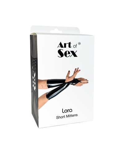 Виниловые миттинки Art of Sex - Lora короткие, размер S, цвет черный