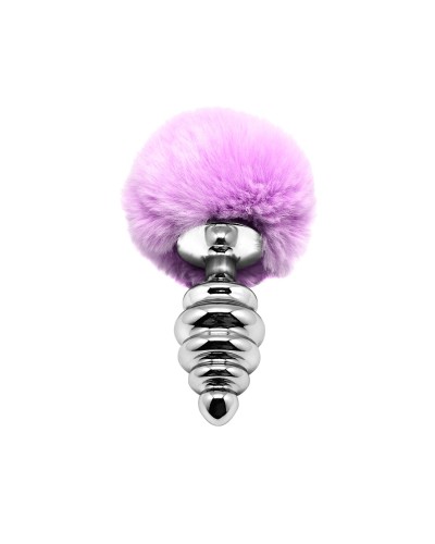 Металлическая анальная пробка Кроличий хвостик Alive Fluffy Twist Plug L Purple, диаметр 3,8 см