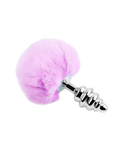 Металлическая анальная пробка Кроличий хвостик Alive Fluffy Twist Plug L Purple, диаметр 3,8 см