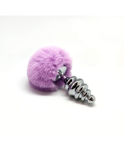 Металлическая анальная пробка Кроличий хвостик Alive Fluffy Twist Plug L Purple, диаметр 3,8 см