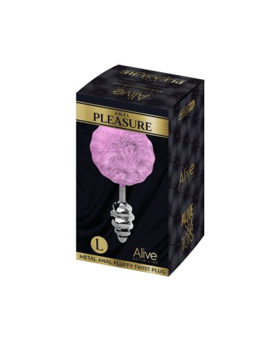 Металлическая анальная пробка Кроличий хвостик Alive Fluffy Twist Plug L Purple, диаметр 3,8 см