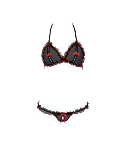 Комплект белья GIANA BIKINI black S/M - Passion: полупрозрачные лиф и трусики с бантиками
