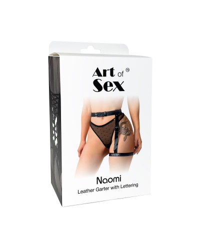 Гартер на ногу Art of Sex - Naomi с надписью SEXY, натуральная кожа, размер XS-2XL, цвет черный