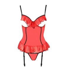 Корсет с открытой грудью CHERRY CORSET red L/XL - Passion Exclusive, трусики, пажи, стрэпы, оборочки