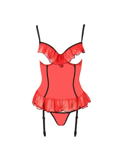 Корсет с открытой грудью CHERRY CORSET red L/XL - Passion Exclusive, трусики, пажи, стрэпы, оборочки