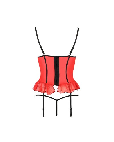 Корсет с открытой грудью CHERRY CORSET red L/XL - Passion Exclusive, трусики, пажи, стрэпы, оборочки