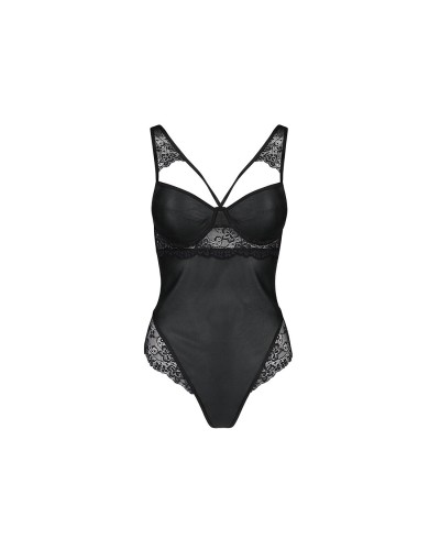 Боді з еко-шкіри та мережива Loona Body black S/M - Passion