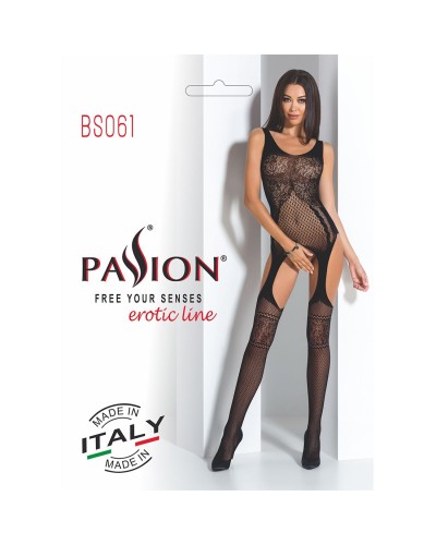 Бодістокінг Passion BS061 black, комбінезон, імітація панчох