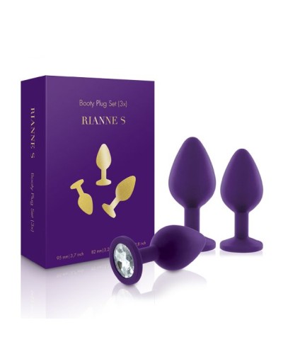 Набор анальных пробок с кристаллом Rianne S: Booty Plug Set Purple, диаметр 2,7см, 3,5см, 4,1см