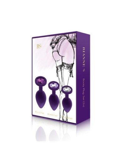 Набор анальных пробок с кристаллом Rianne S: Booty Plug Set Purple, диаметр 2,7см, 3,5см, 4,1см