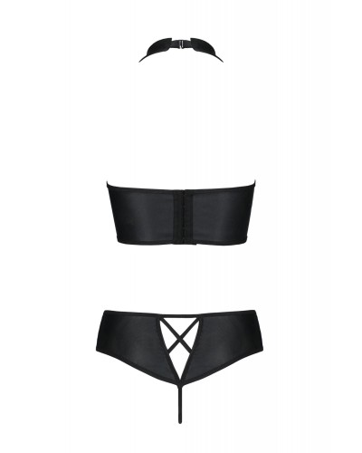 Комплект з екошкіри Passion Nancy Bikini 4XL/5XL black, бра та трусики з імітацією шнурівки